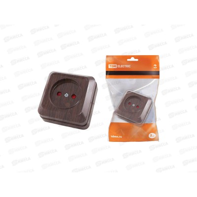 Розетка 2П открытой установки с защитными шторками IP20 10А, бук &quotЛадога&quot TDM, 0037 *10/200