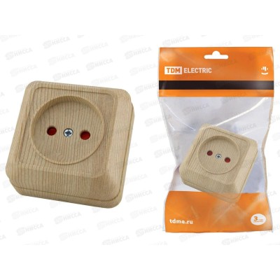 Розетка TDM открытой установки, IP20 10А сосна, &quotЛадога&quot с защитными шторками, 0053 *10/200