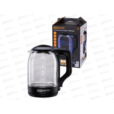 Чайник электр. TDM Нептун, стекло, 1.8л, 1800Вт, черный, 0001 *12