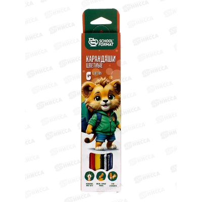 Карандаши  6цв SchoolФОРМАТ Яркие зверята шестигр.дер.  КЦ06-ЯЗВ*24