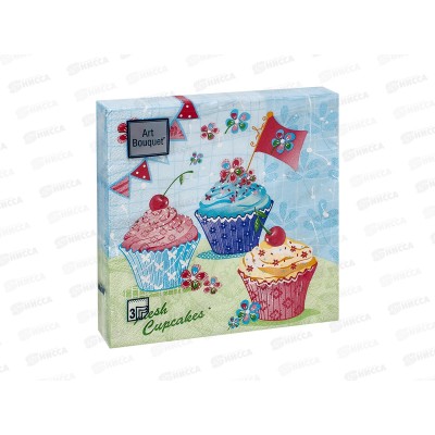 Салфетки 3 слойные 20 листов 33*33 Art Bouquet Пирожные 37856*12