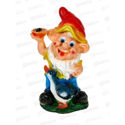 Фигура садовая из гипса "Гном с уточкой" (400*260мм) арт.428 Фигура садовая из гипса "Гном с уточкой" (400*260мм) арт.428