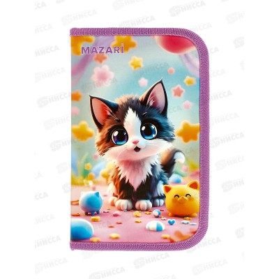 Пенал MAZARI 1-секц. Котик 190*115мм откид. планка М-17199 *35 Пенал MAZARI 1-секц. Котик 190*115мм откид. планка М-17199 *35
