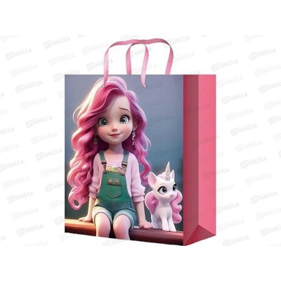 Пакет подарочный MI 26,4х32,7х8см Розоволос.девочка с единорогом, ПКП-0367 *12