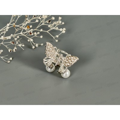 Крабик металл п/сер &quotБабочка&quot стразы жемчуг №10516
