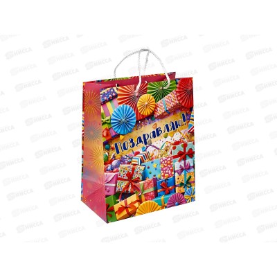 Пакет подарочный 26х32х14см l Матовый с др8, PL-123149-НВZ8 *12