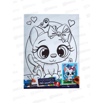 Холст для росписи 15*20см Кошечка с бантиком, CANV15X20-САТ