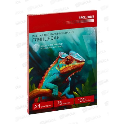 Пленка для ламинирования ПП А4  75мкр, 216*303мм, 100шт, глянцевая, ПЛЛ-2652 *10