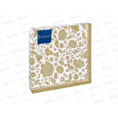 Салфетки 3 слойные 20 листов 33*33 Art Bouquet Анжелика. золото на белом 37692