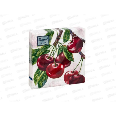 Салфетки 3 слойные 25 листов 24*24 Bouquet de Luxe Вишня, 25388*15