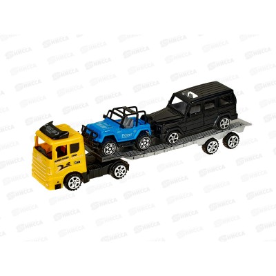 Трейлер инерц. I752-H11443 + два авто, цвет в ассорт., в пласт.