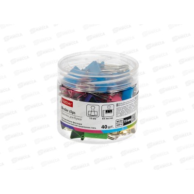 Зажим д/бумаг 19мм 40шт Hatber Неон., в тубе, 067771  *1/24