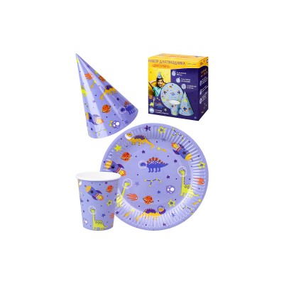 Набор для праздника Динозавры (тарелка 6, стаканы 6, колпаки 6) НП-2134