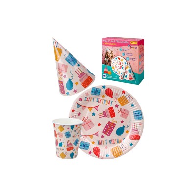 Набор для праздника С днем рождения (тарелка 6, стаканы 6,колпаки 6) НП-2136 Набор для праздника С днем рождения (тарелка 6, стаканы 6,колпаки 6) НП-2136