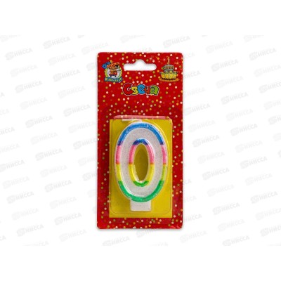 Свеча для торта с окантовкой с блестками Цифра 0, С-2415