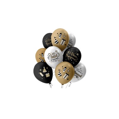 Набор шаров рис. &quotС Днем Рождения!&quot черно-золотой 30см (25шт), ШВ-9808