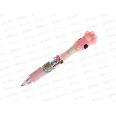 Ручка авт. BASIR Лапки 4-х цв,фонарик, E-562 *36