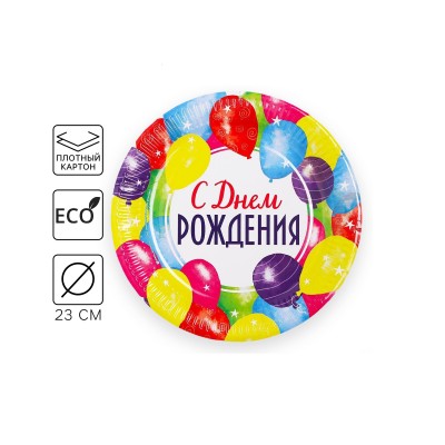 Тарелка бум "С Днем Рождения" праздник 23см 3593414 *10