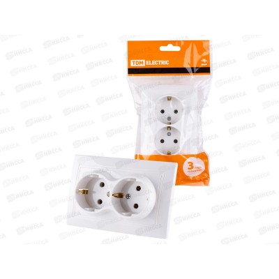 Розетка TDM двойная, cкрытая установка, 16А с заземлением, белая &quotТаймыр&quot, 0014