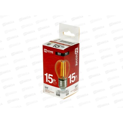 Лампа светодиодная IN HOME LED-ШАР-deco 15Вт E27 4000К 1435Лм прозрачная *50