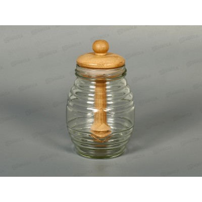 Банка для меда с ложкой стекло бамбук 8,3*14,2см №2 КТ-БМ-02