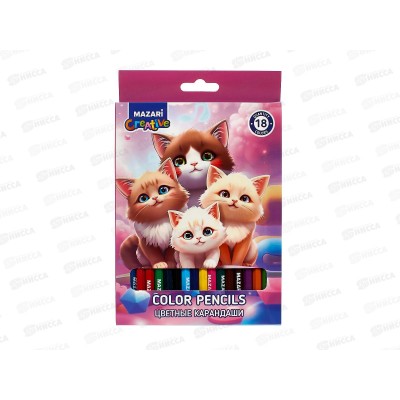 Карандаши 18цв MAZARI Котики дер., гриф.2.65мм, к/у, M-7087-18 *8/160 Карандаши 18цв MAZARI Котики дер., гриф.2.65мм, к/у, M-7087-18 *8/160