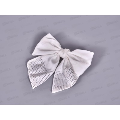 Заколка-автомат с бантом шелк стразы 15см белая №2088