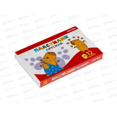 Пластилин 12цв 180г ПП Капибара стек. к/к, ПЛ-5952 *32