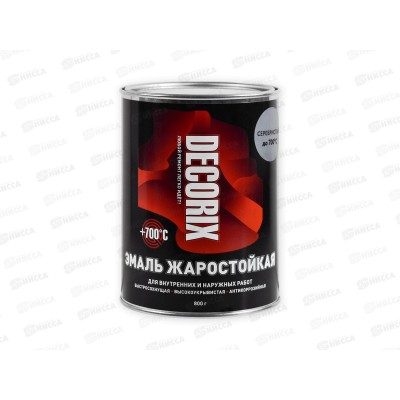 Краска термостойкая DECORIX  +700°C банка 0.8кг, антикоррозийная, серебристый  *6