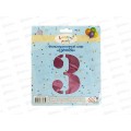 Шар фольгированный "Цифра 3" розовый  Акад MNZP-PN3-BLN16-H1 *10
