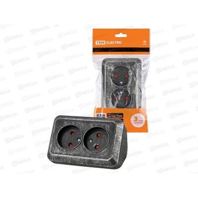 Розетка TDM двойная угловая открытой установки с з/ш, IP20 10А серебро &quotЛадога&quot, 0389