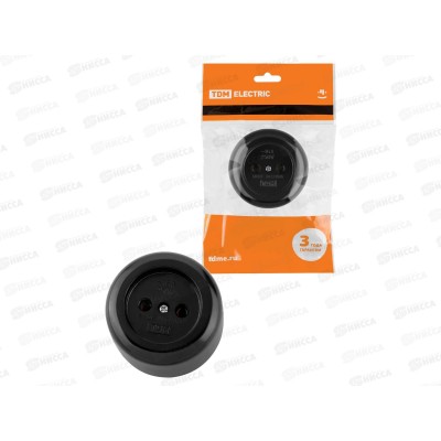 Розетка TDM о/у, 16А черная "Ретро" карболит *12 Розетка TDM о/у, 16А черная "Ретро" карболит *12