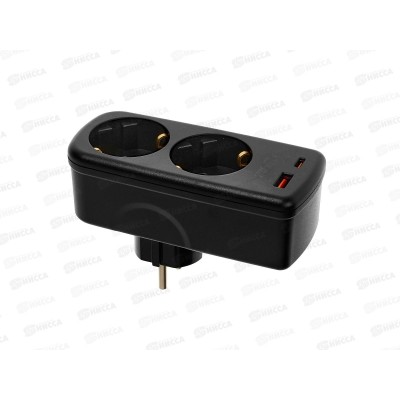 Разветвитель сетевой ФОТОН AM16-2E-USB/A1C1-QC, 16А, быстрая зарядка, черный