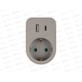 Разветвитель сетевой JAZZway AD-1GAC-gy USB, с заземлением