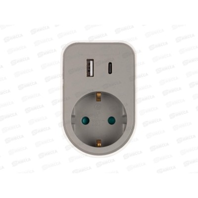 Разветвитель сетевой JAZZway AD-1GAC-gy USB, с заземлением