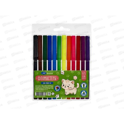 Фломастеры 12цв. BASIR &quotКотята&quot цв.корпус, вент. MC-7505-12 *12/240