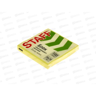 Блок липкий STAFF  76*76мм, неон желтый 100л, 115584 *12/144
