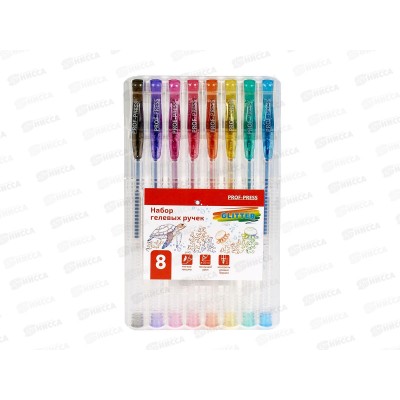 Ручки гелевые ПП  8цв, с блёстками, НР-4739 *12/144