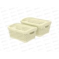 Набор корзинок с крышками "Ромбики" (M+S, 2шт) ваниль, АП 416