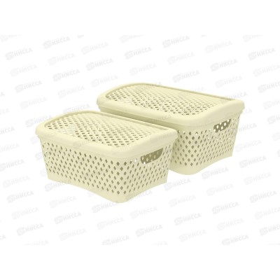 Набор корзинок с крышками &quotРомбики&quot (M+S, 2шт) ваниль, АП 416