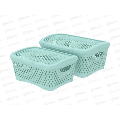 Набор корзинок с крышками "Ромбики" (M+S, 2шт) мята, АП 417