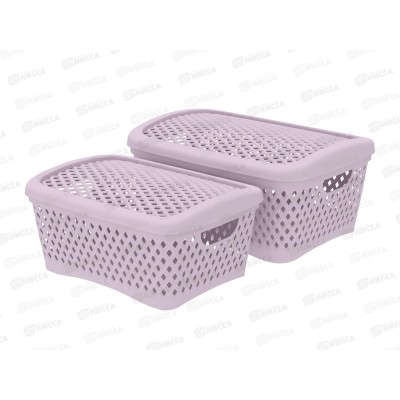 Набор корзинок с крышками "Ромбики" (M+S, 2шт) пепел розы, АП 418