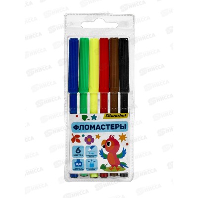 Фломастеры  6цв. SILWERHOF Веселые друзья 1481505 *96/480 Фломастеры  6цв. SILWERHOF Веселые друзья 1481505 *96/480
