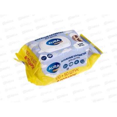 Аура салфетки влажные Premium Для детей с крышкой 150шт *12