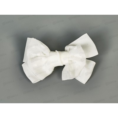 Заколка-автомат с бантом шелк капрон белая 12см №9426