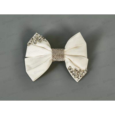 Заколка-автомат с бантом шелк крупн мелк стразы белая 12см №9307 Заколка-автомат с бантом шелк крупн мелк стразы белая 12см №9307