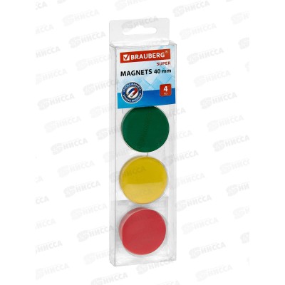 Магниты BRAUBERG 40мм 4шт, асс, 237480 *24 Магниты BRAUBERG 40мм 4шт, асс, 237480 *24