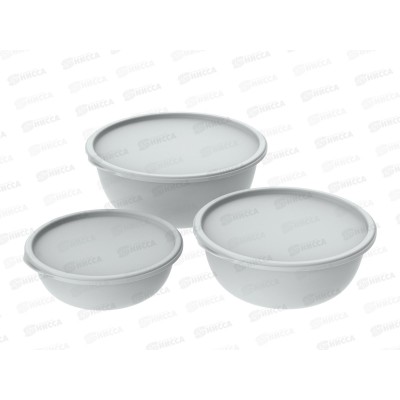 Набор мисок с крышками "Шарм" №1 (3шт, серый) АП 583 (1,3л, 2,3л, 3,7л)
