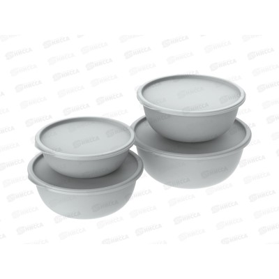 Набор мисок с крышками "Шарм" №2 (4шт, серый) АП 585 (1,3л,2,3х2,3,7л)