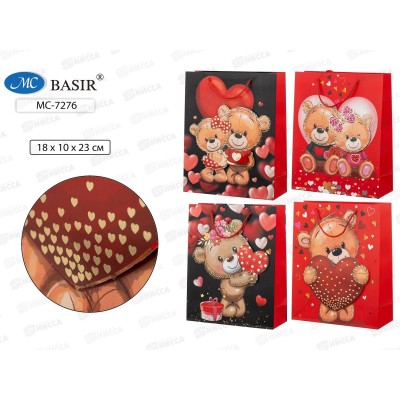 Пакет подароч. бумажный, 18*10*23см, Мишки lLove, асс. МС-7276 *20